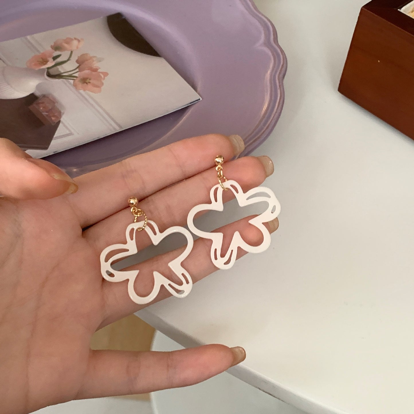 Sweet Floral Alloy Drop Earrings with S925 Silver Needle