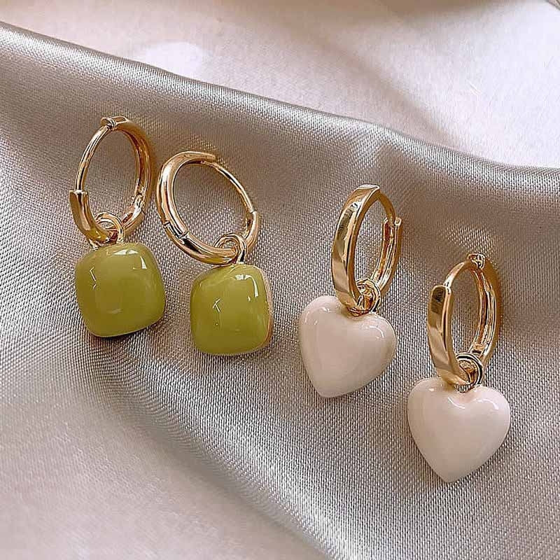 1 Pair Elegant Heart Rectangle Enamel Gold Silver Plated Geometric Drop Earrings
