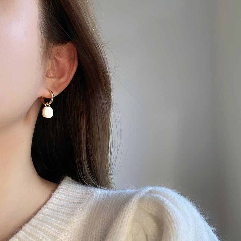 1 Pair Elegant Heart Rectangle Enamel Gold Silver Plated Geometric Drop Earrings