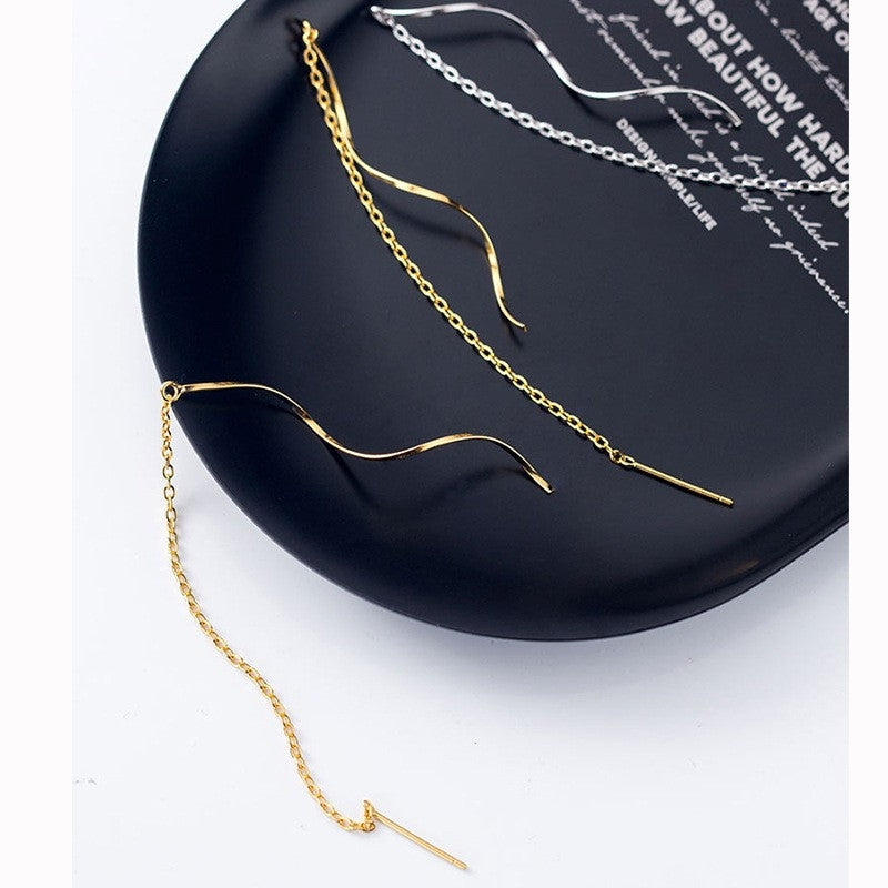 1 Pair Elegant 18K Gold Plated Stainless Steel Wave Tassel Earrings