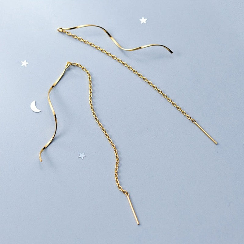 1 Pair Elegant 18K Gold Plated Stainless Steel Wave Tassel Earrings