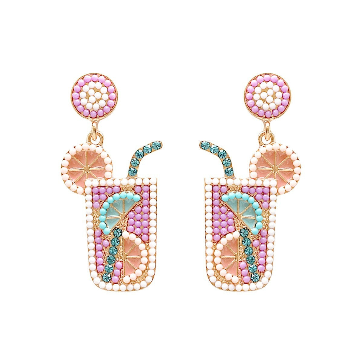 1 Pair Geometric Alloy Drop Earrings with Beaded Cocktail Glass Design
