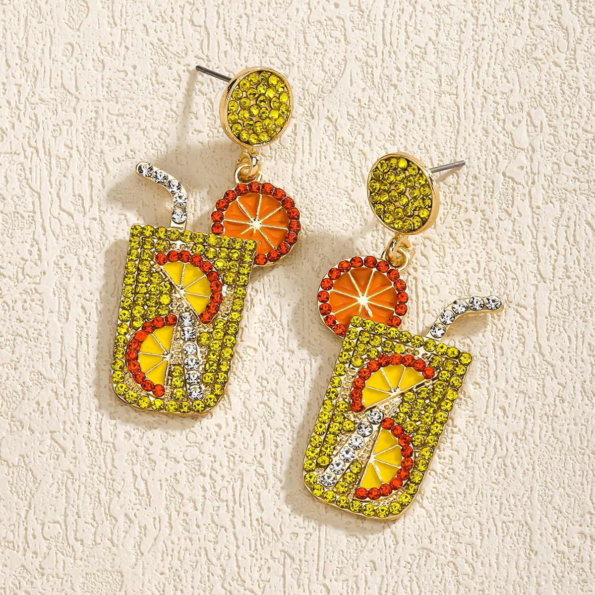 1 Pair Geometric Alloy Drop Earrings with Beaded Cocktail Glass Design