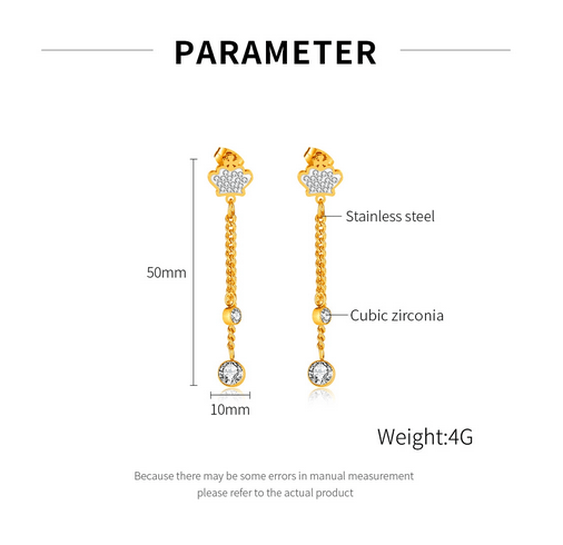 Vintage Cross Heart Crown Stainless Steel Pearl Zircon Drop Earrings Set