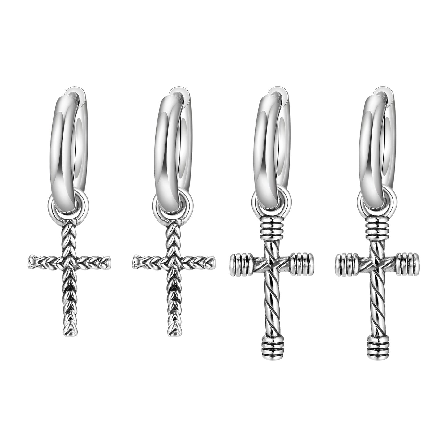 Vintage Punk Cross Stainless Steel Dangle Earrings for Men