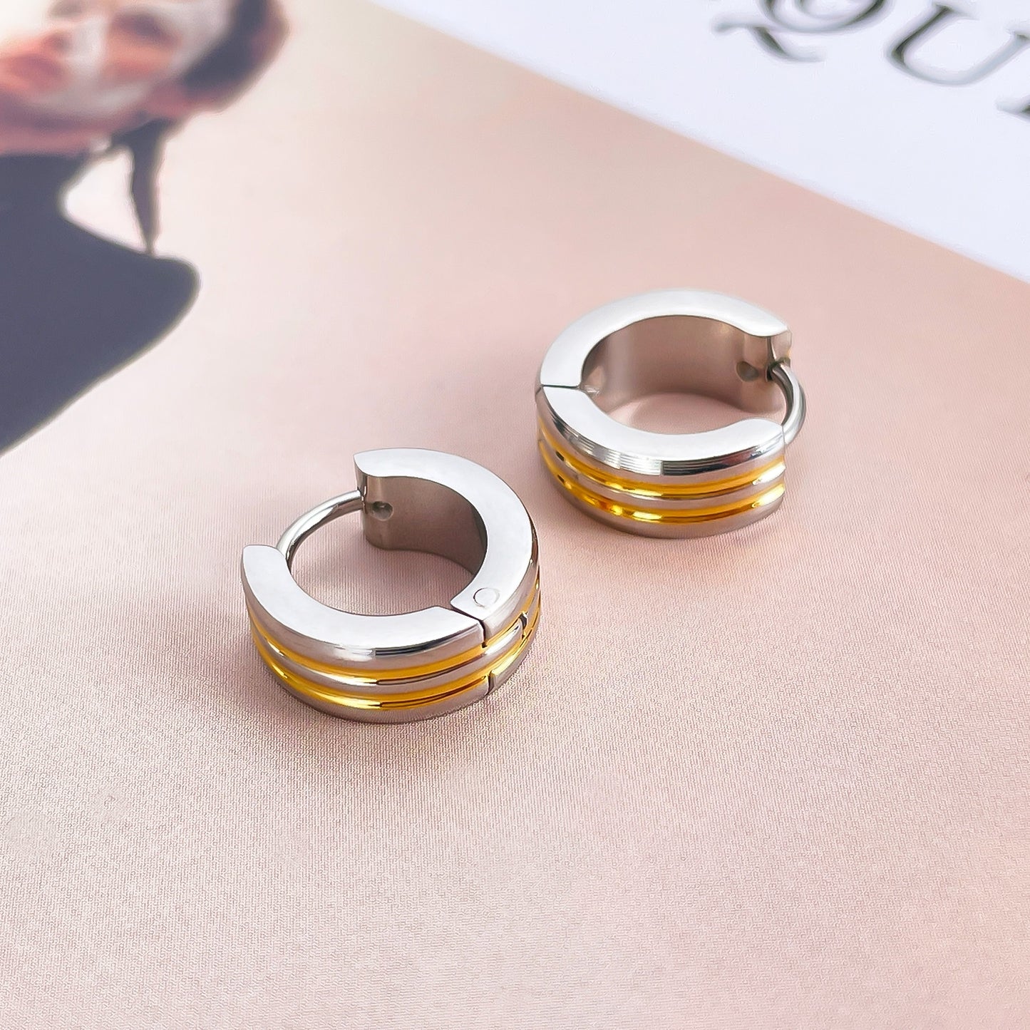Vintage Punk Stainless Steel Stripe Earrings - Men's Fashion Accessory