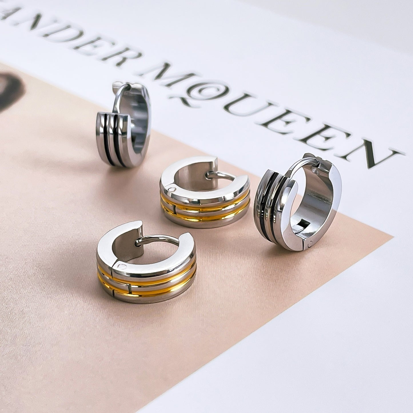 Vintage Punk Stainless Steel Stripe Earrings - Men's Fashion Accessory