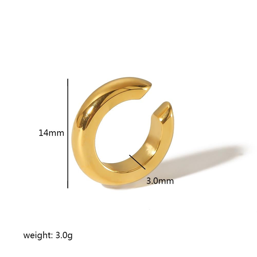 Vintage Round Polished 18k Gold Plated Stainless Steel Ear Cuffs for Women