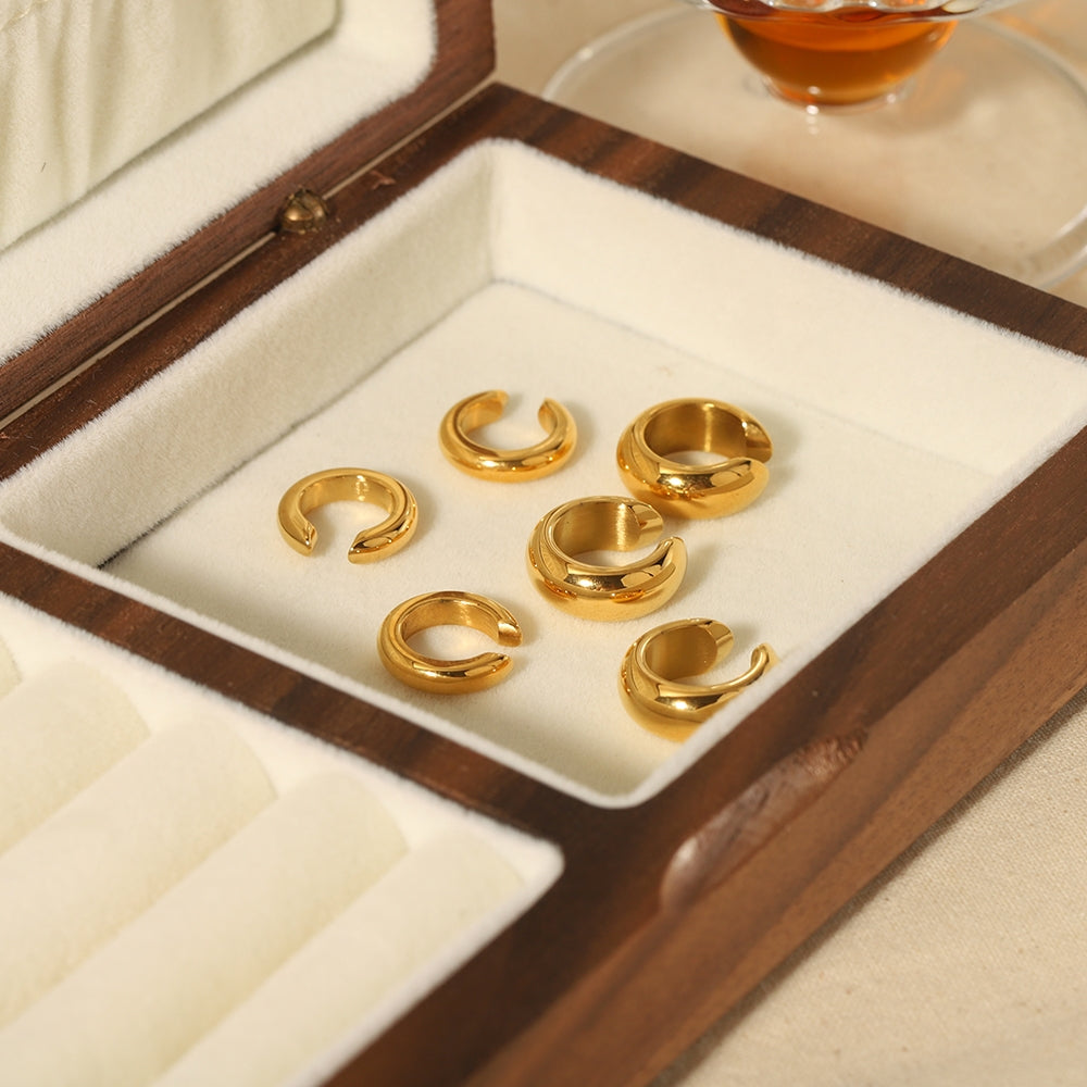 Vintage Round Polished 18k Gold Plated Stainless Steel Ear Cuffs for Women