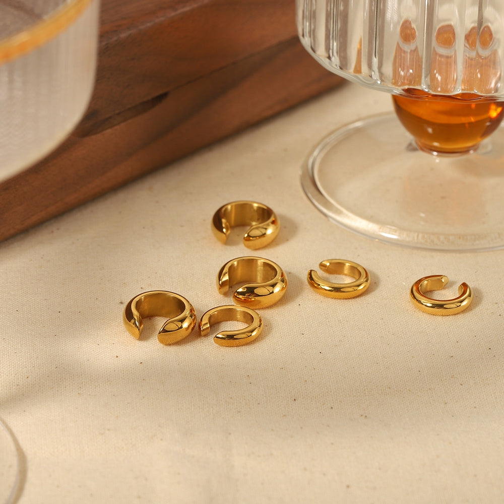 Vintage Round Polished 18k Gold Plated Stainless Steel Ear Cuffs for Women