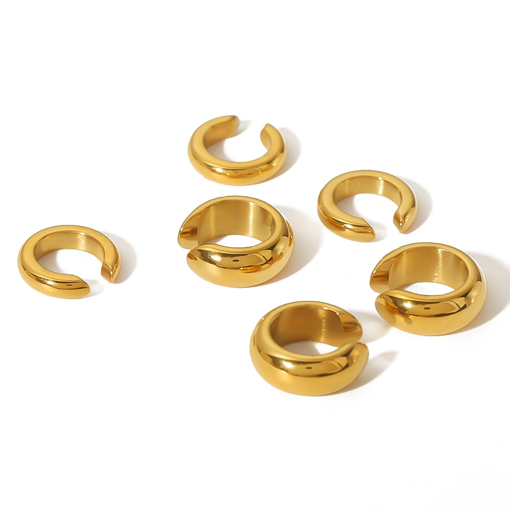 Vintage Round Polished 18k Gold Plated Stainless Steel Ear Cuffs for Women