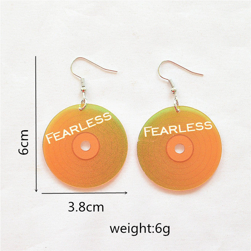 Preppy Style Sweet Round Letter Acrylic Metal Gold Plated Vinyl Record Drop Earrings