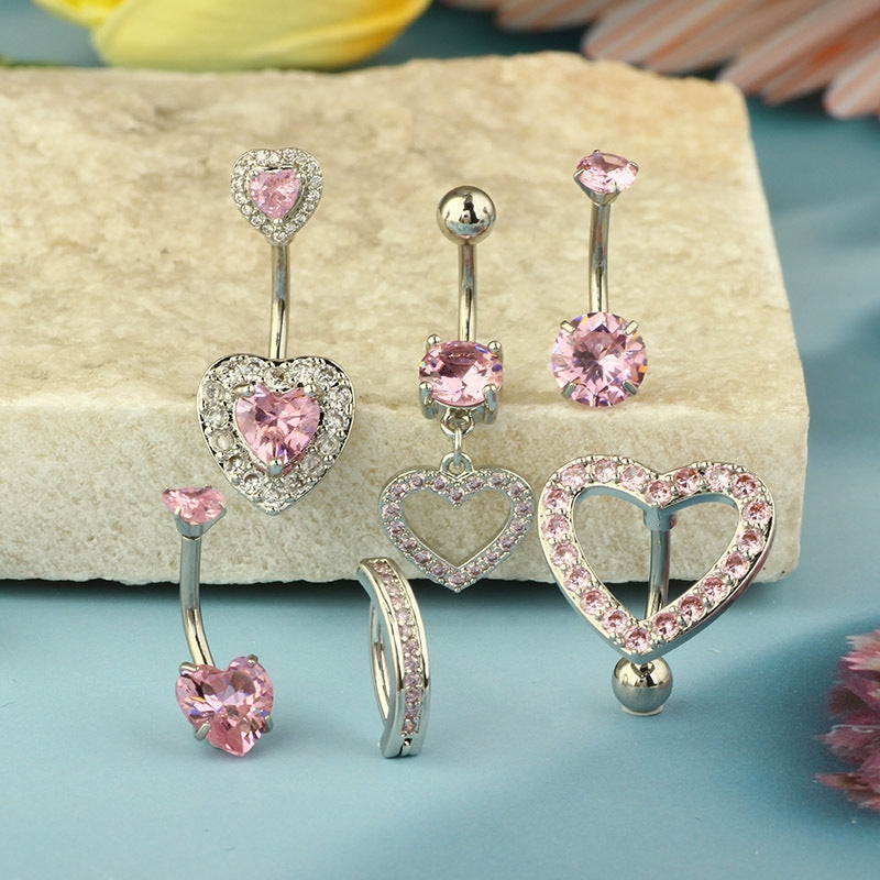 Hip-Hop Heart Shaped Zircon Belly Ring - 316 Stainless Steel & Copper
