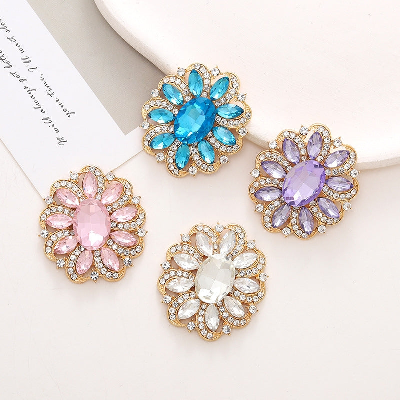 1 Piece 37x42mm Alloy Crystal Rhinestone Oval Flower DIY Accessories for Shoes and Phone Cases