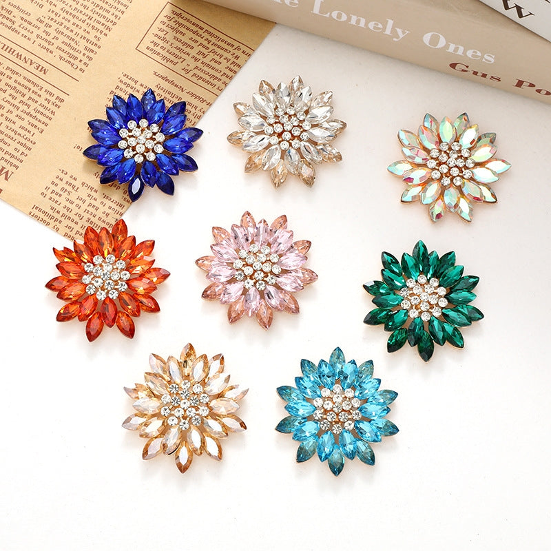 Zinc Alloy Crystal Rhinestone Sunflower DIY Accessory 45x45mm