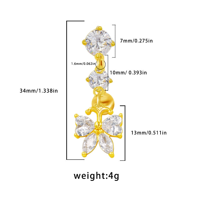 Heart Wings Butterfly Belly Ring - 316 Stainless Steel with Rhinestones and Gold Plating