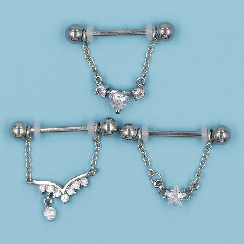 Elegant Star and Heart Belly Ring - 316 Stainless Steel with Rhinestones and White Gold Plating