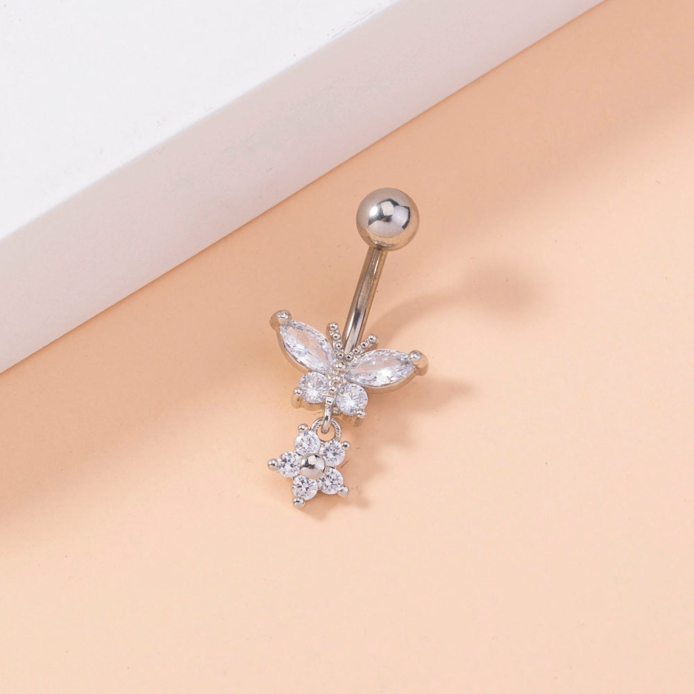 Fashion Star Butterfly Zircon Belly Ring - Stainless Steel & Copper Inlay Body Jewelry