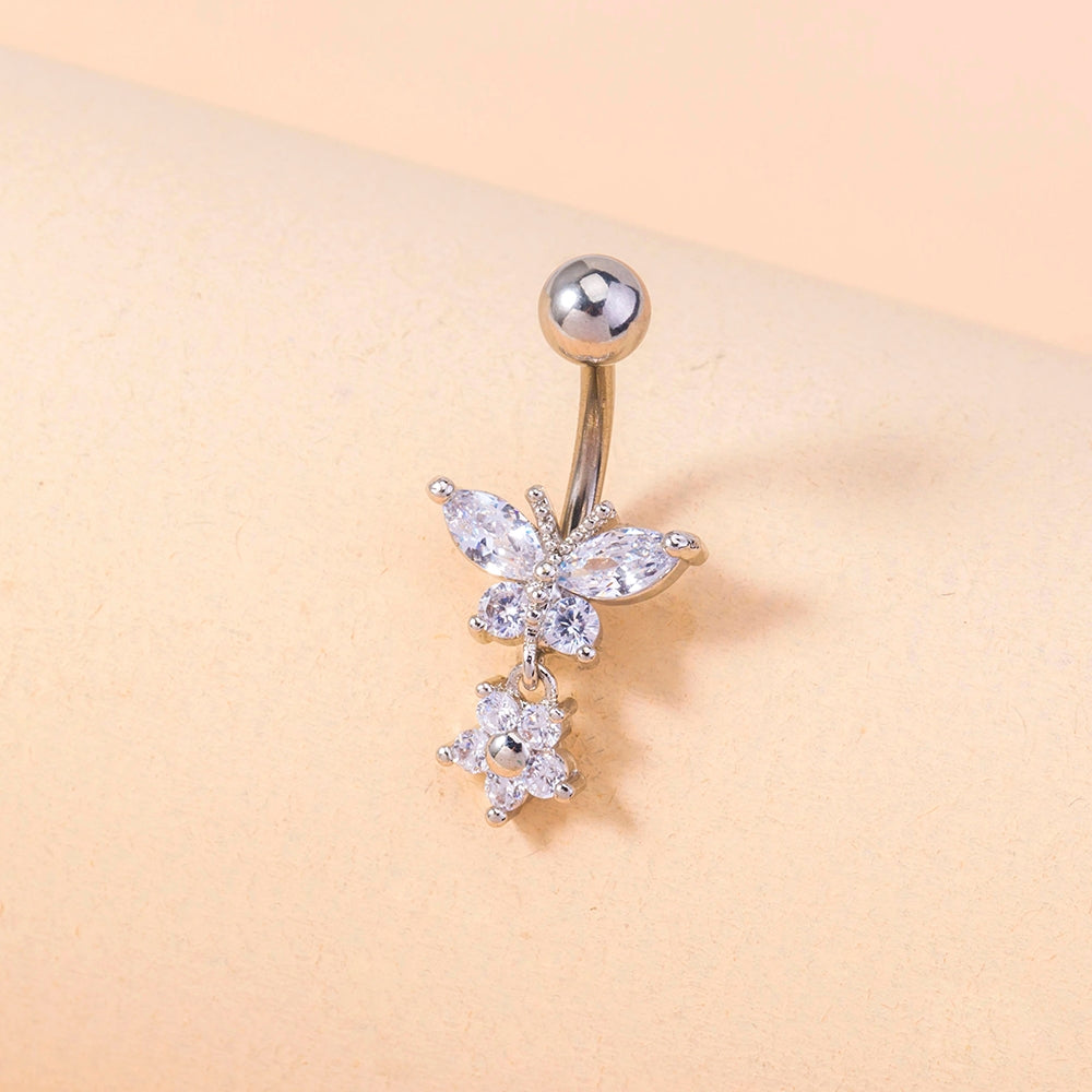 Fashion Star Butterfly Zircon Belly Ring - Stainless Steel & Copper Inlay Body Jewelry