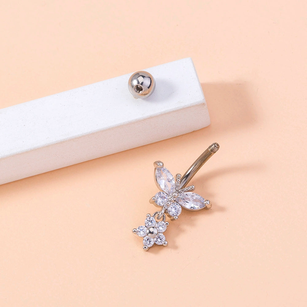Fashion Star Butterfly Zircon Belly Ring - Stainless Steel & Copper Inlay Body Jewelry