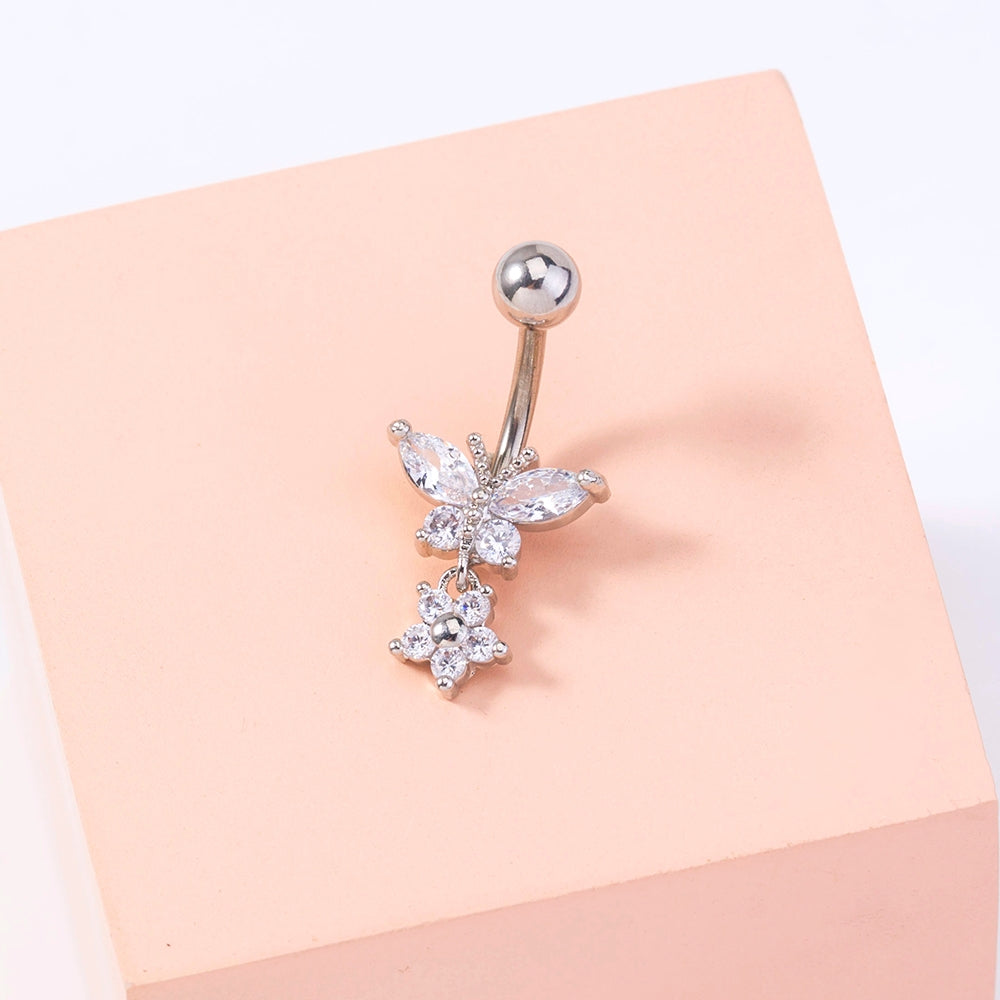 Fashion Star Butterfly Zircon Belly Ring - Stainless Steel & Copper Inlay Body Jewelry