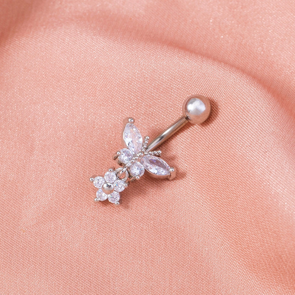 Fashion Star Butterfly Zircon Belly Ring - Stainless Steel & Copper Inlay Body Jewelry