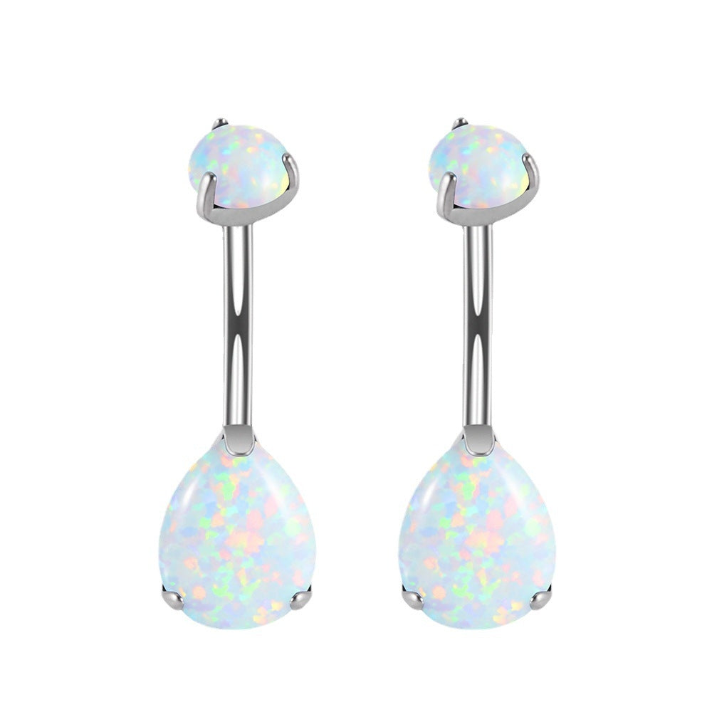 G23 Titanium Water Droplet Belly Ring with Synthetic Opal and Zircon Inlay