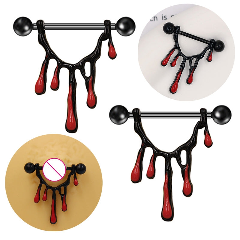 1 Piece Hip-Hop Punk Asymmetrical Belly Ring with Red Droplet Nipple Barbell in 316 Stainless Steel and White Gold Plating