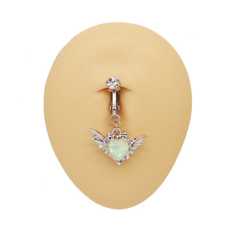 IG Style Heart Shape Wing Belly Ring - Stainless Steel & Gold Plated, Non-Piercing Navel Clip
