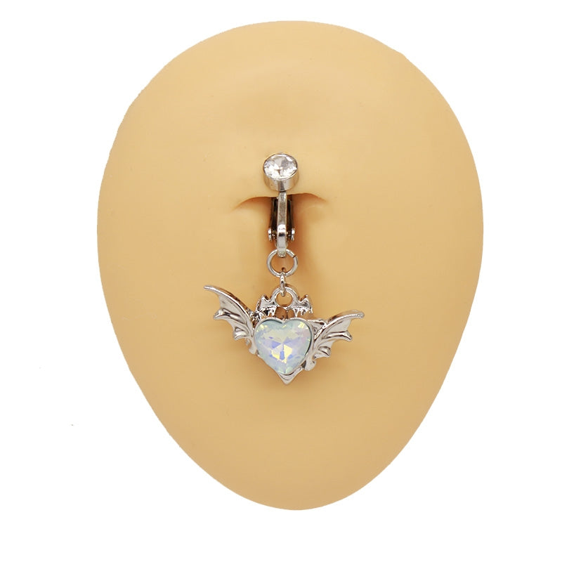IG Style Heart Shape Wing Belly Ring - Stainless Steel & Gold Plated, Non-Piercing Navel Clip