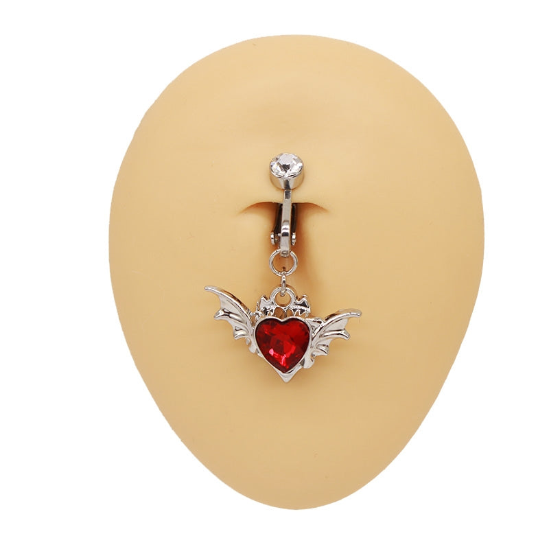IG Style Heart Shape Wing Belly Ring - Stainless Steel & Gold Plated, Non-Piercing Navel Clip