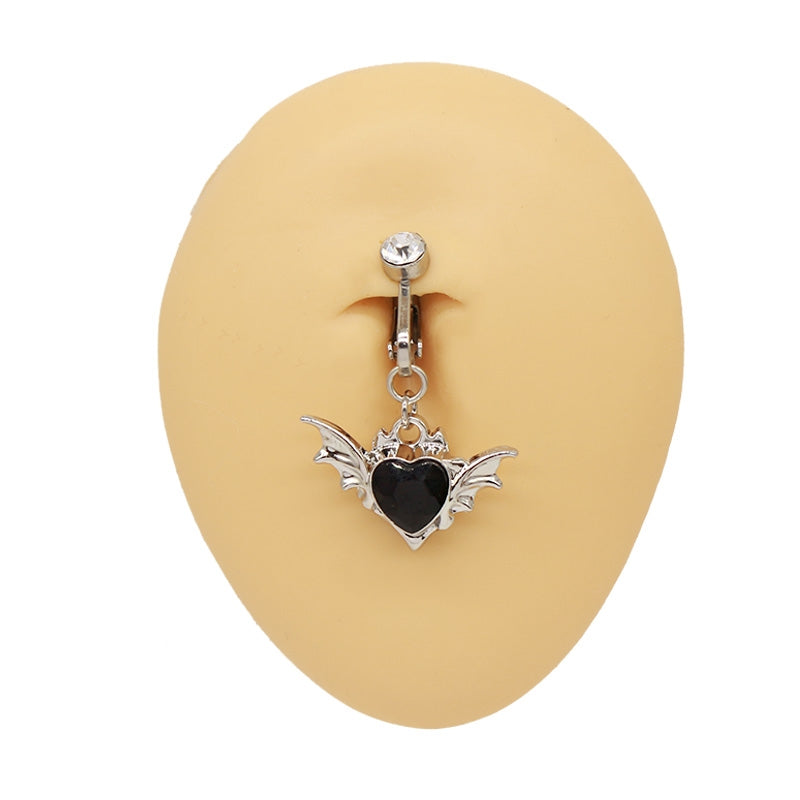 IG Style Heart Shape Wing Belly Ring - Stainless Steel & Gold Plated, Non-Piercing Navel Clip