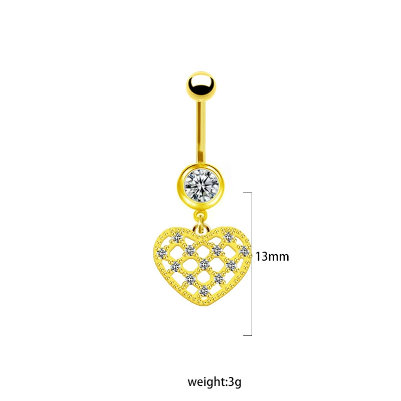 Heart Butterfly Belly Ring - Stainless Steel & Gold Plated with Rhinestones