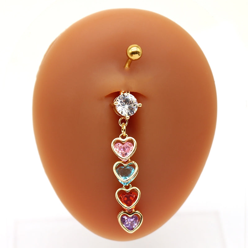 Heart Butterfly Belly Ring - Stainless Steel & Gold Plated with Rhinestones