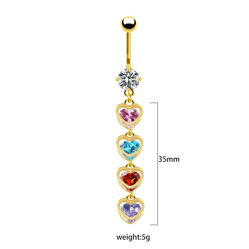 Heart Butterfly Belly Ring - Stainless Steel & Gold Plated with Rhinestones
