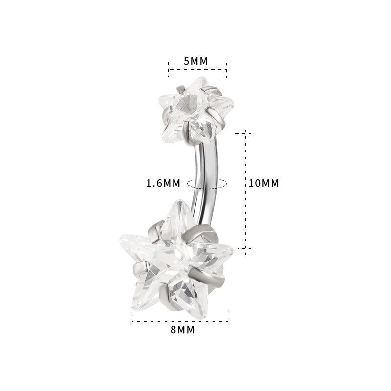 Modern Pentagram Zircon Inlay Stainless Steel Belly Ring