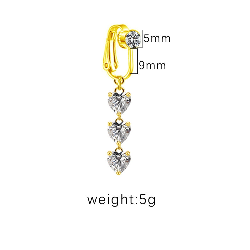 Heart Shape Butterfly Planet Fake Belly Ring - 316 Stainless Steel with Rhinestones