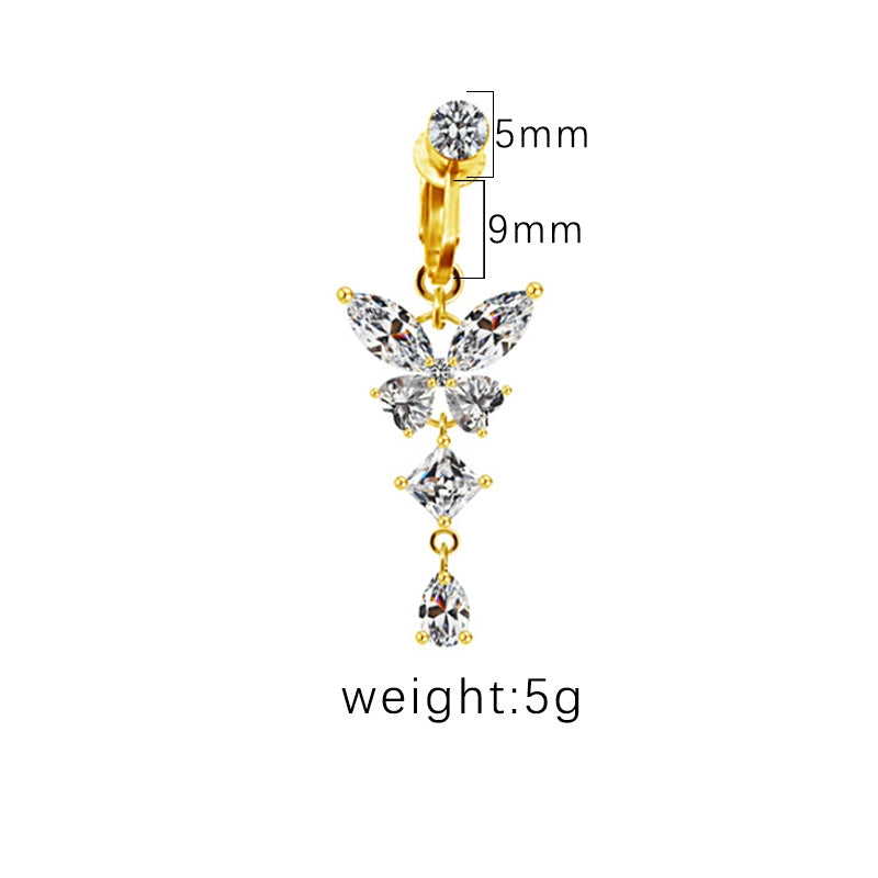 Heart Shape Butterfly Planet Fake Belly Ring - 316 Stainless Steel with Rhinestones