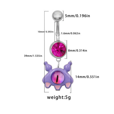 Flamingo and Cat Claw Navel Ring with Rhinestones and Gold Plating