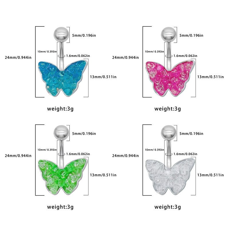 Butterfly Belly Ring 316 Stainless Steel White Gold Plated