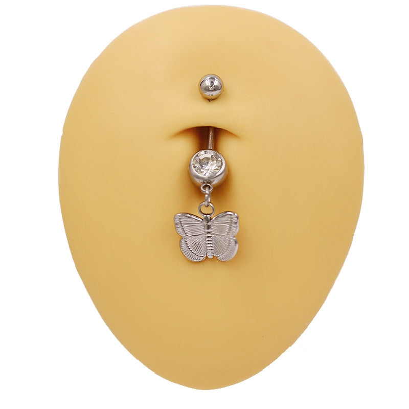 1 Piece Heart Shape Belly Ring with Colorful Butterfly Design, 316 Stainless Steel, Gold & Silver Plated