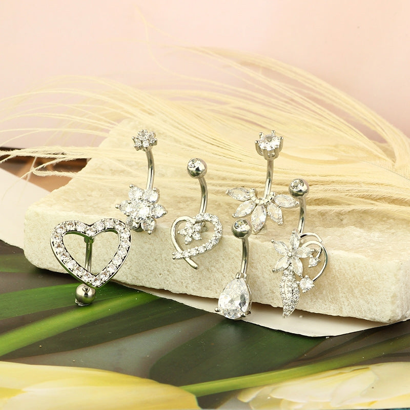 Heart Shape Zircon Inlay 316 Stainless Steel Belly Ring