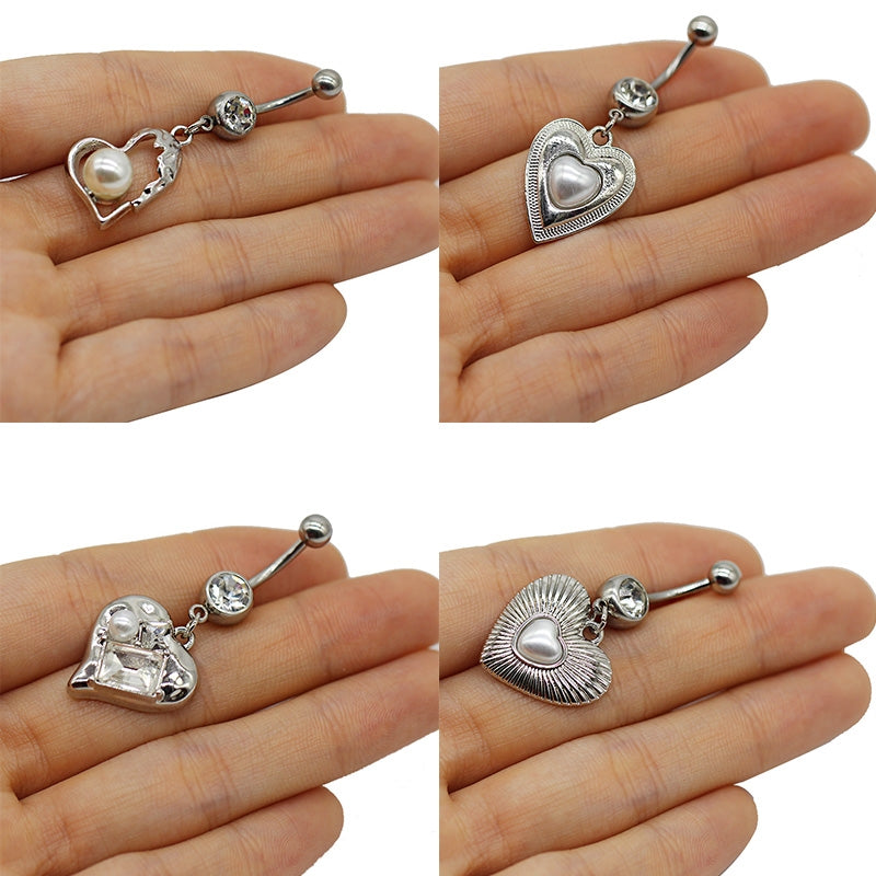 1 Piece Moon Heart Belly Ring 316 Stainless Steel with Resin Glass Pearl White Gold Plating