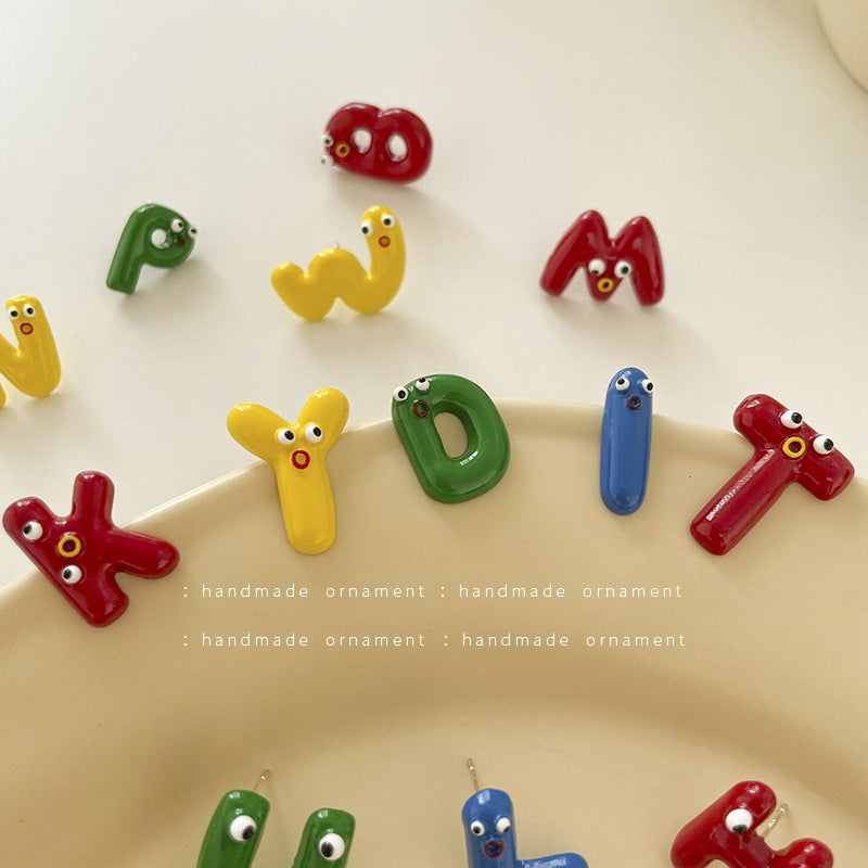 Cartoon Alphabet Alloy Enamel Women's Ear Studs