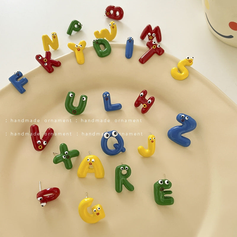 Cartoon Alphabet Alloy Enamel Women's Ear Studs
