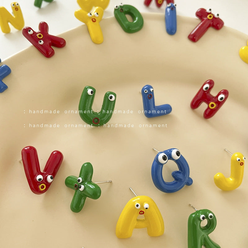 Cartoon Alphabet Alloy Enamel Women's Ear Studs
