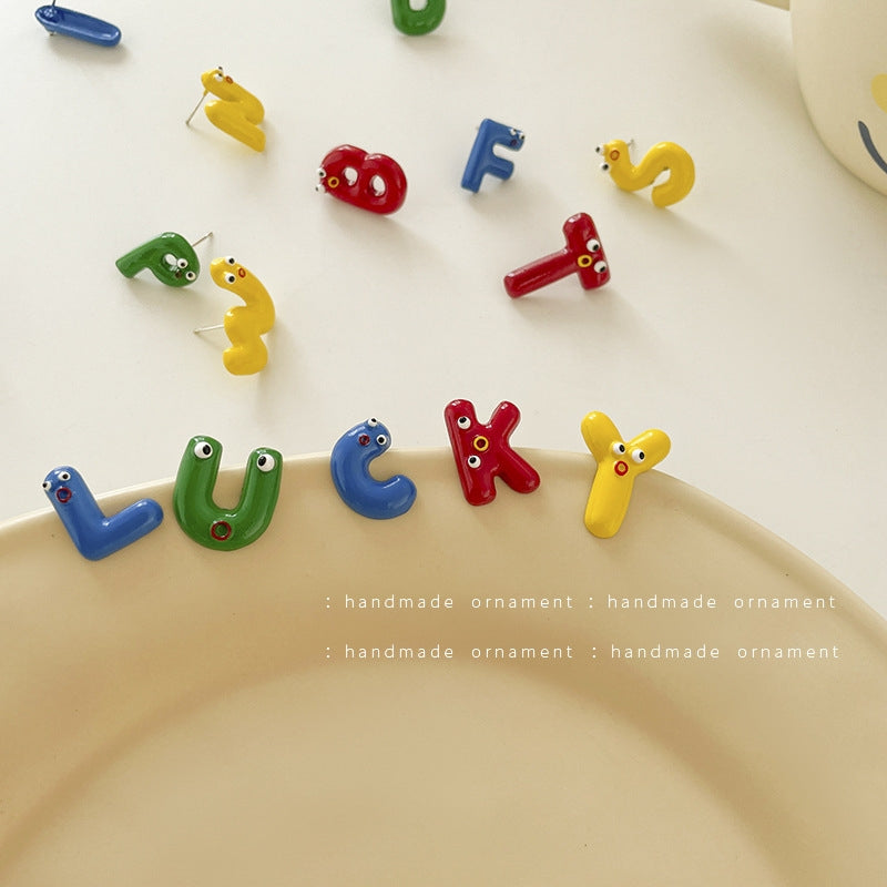 Cartoon Alphabet Alloy Enamel Women's Ear Studs