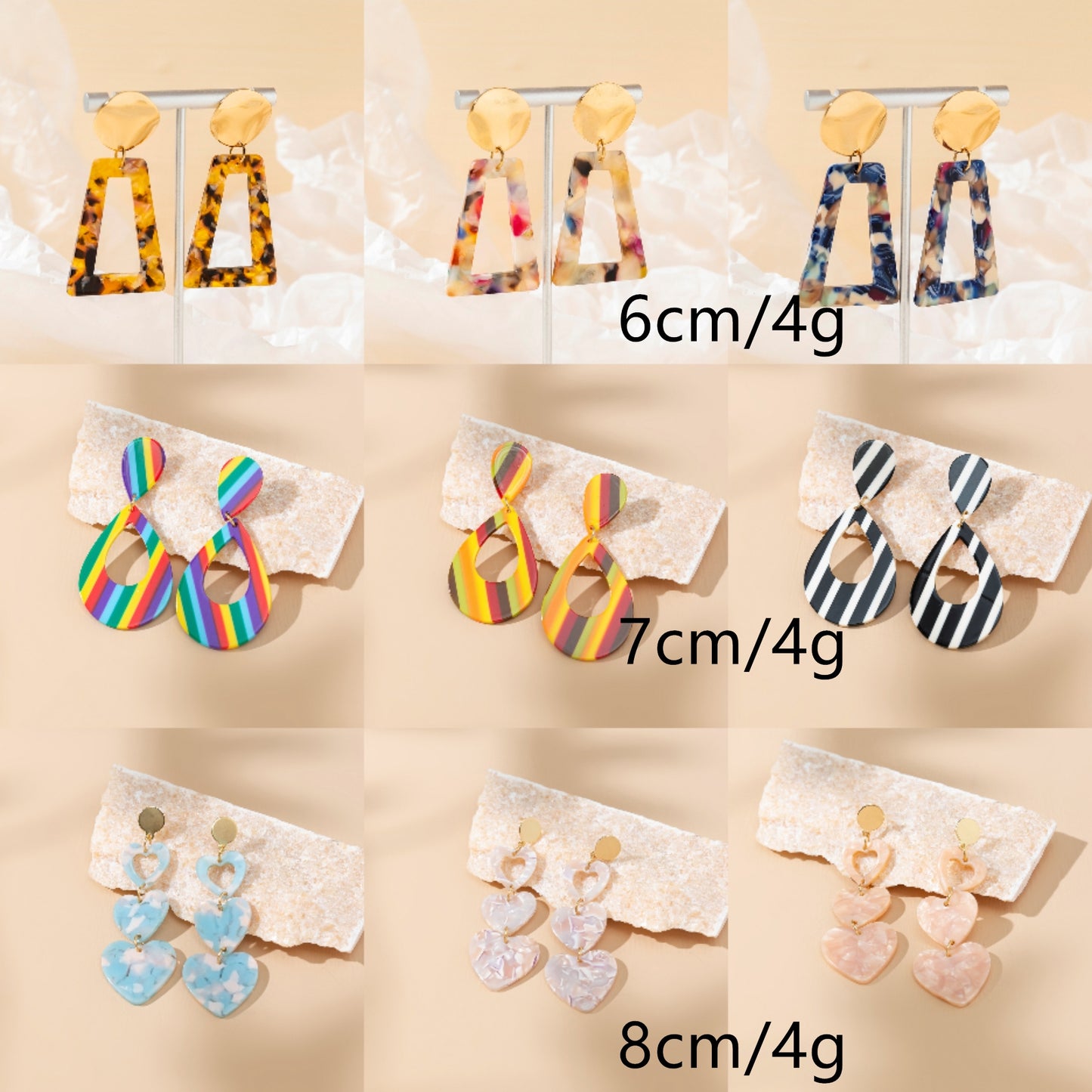 Casual Vacation Heart Shape Acrylic Gold Plated Drop Earrings