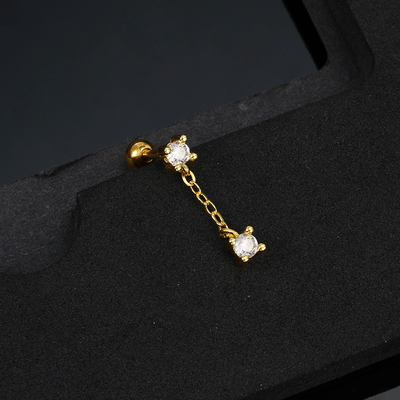 Geometric Brass Plated Rhinestone Ear Cartilage Studs with Zircon Paper Clip Chain Earrings