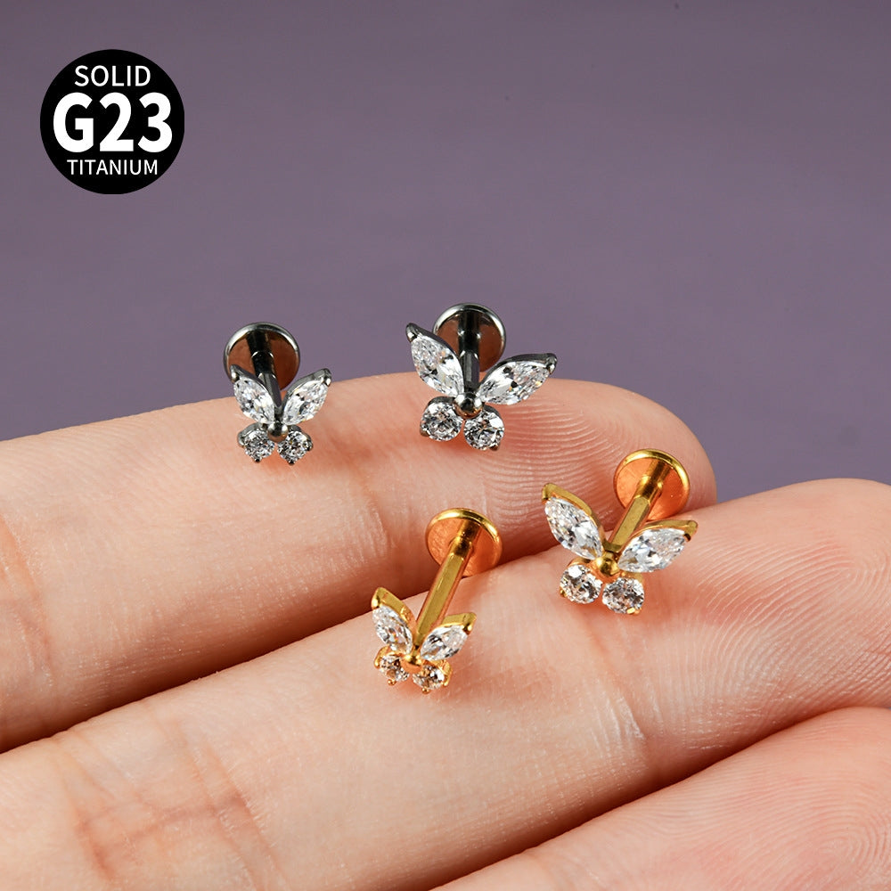 Butterfly Zircon Titanium Ear Cartilage and Lip Ring Set